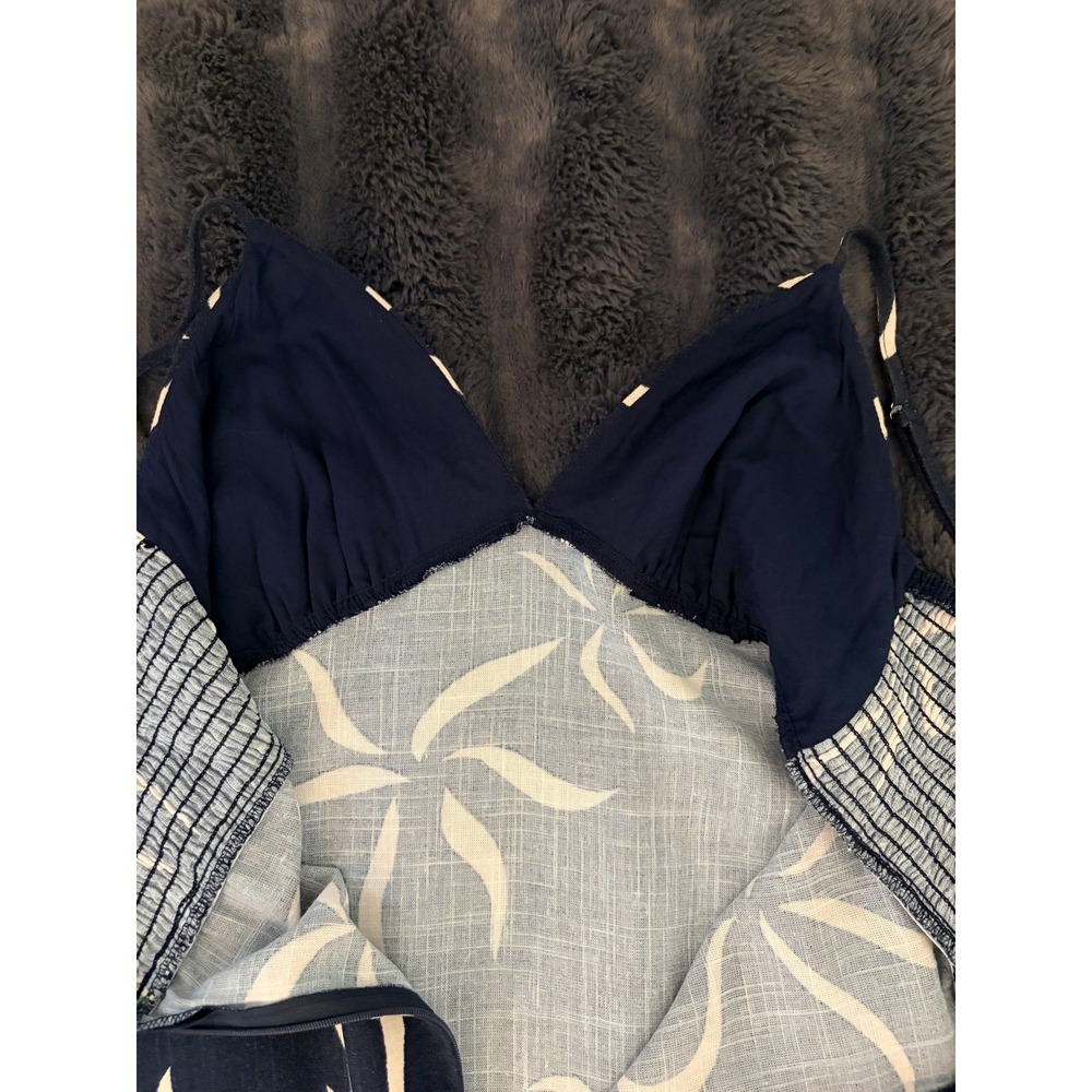Navy Cream Floral Maxi Dress Small Strappy Smocked Back Coastal Boho Resortwear - Picture 7 of 9